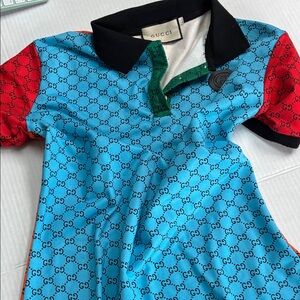 Custom made Gucci Kids Blue Polo with Red Sleeves and Black Collar